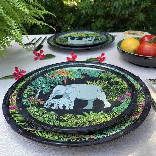 Détail de Assiette Dessert Melamine Jungle, Noir Vert, Quasi Incassable