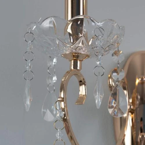 Zoom sur Applique 2 Bras Cristal Baroque Pampilles Dorées, Lumière Blanc Chaud