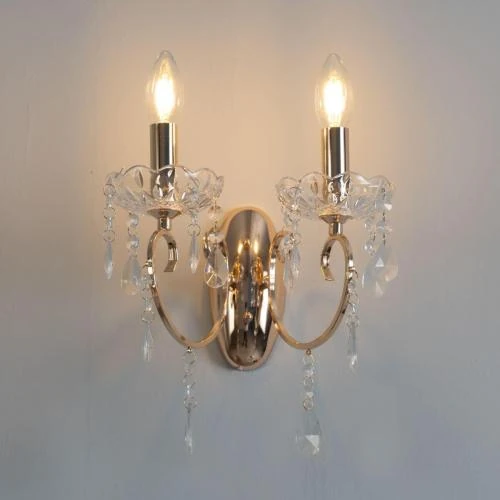Applique 2 Bras Cristal Baroque Pampilles Dorées, Lumière Blanc Chaud - Vue principale