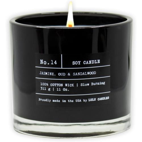 Présentation de Présentation Bougie parfumée luxe Jasmin, Oud, Bois de Santal - Lulu Candles