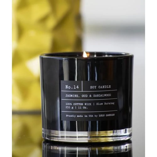 Zoom sur Bougie parfumée luxe Jasmin, Oud, Bois de Santal - Lulu Candles