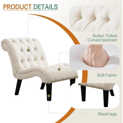 Zoom sur Chaise d'appoint touffetée, sans accoudoirs, design élégant