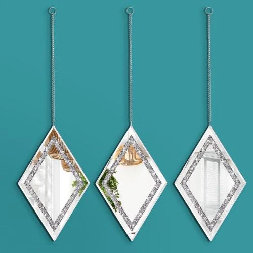 Miroirs muraux argentés Pibeyer, lot de 3, décoration diamant - Vue principale