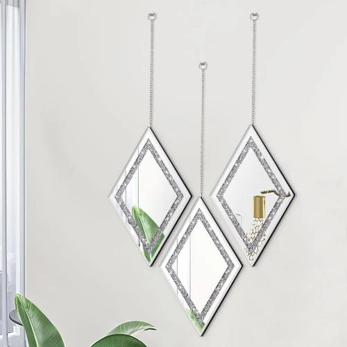 Détail de Miroirs muraux argentés Pibeyer, lot de 3, décoration diamant