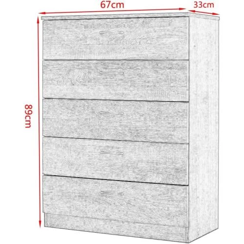 Détail de Table de Chevet Panana, Commode Bois, 5 Tiroirs, Blanc