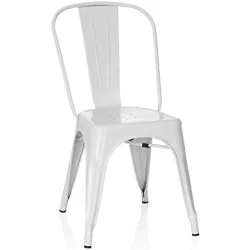 Chaise Bistrot Industrielle Empilable en Métal Blanc Confort