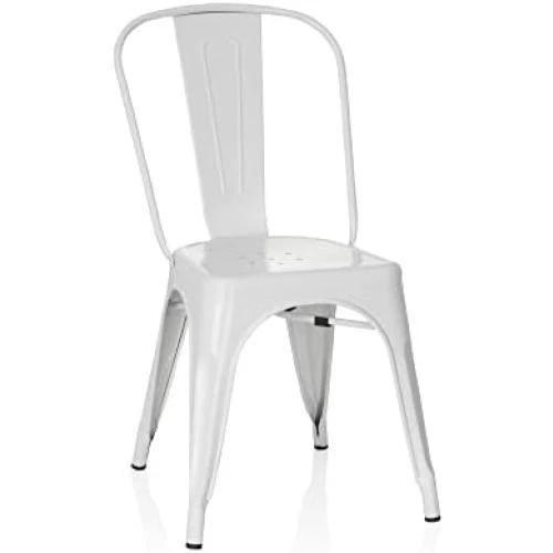 Chaise Bistrot Industrielle Empilable en Métal Blanc Confort - Vue principale