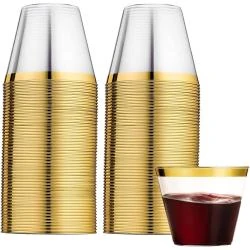 Gobelets Plastique Élegants Dorés, 60 Pièces, 270ml