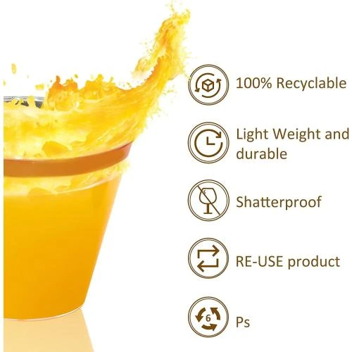 Détail de Gobelets Plastique Élegants Dorés, 60 Pièces, 270ml