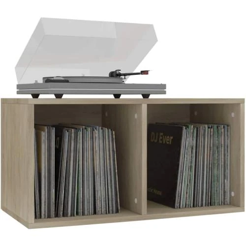 Zoom sur Boîte de Rangement Vinyles, Stockage Bureau, Chêne Sonoma