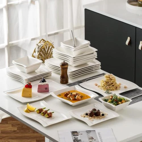 Zoom sur Assiette Plate Rectangulaire Porcelaine Blanc 2pcs Dessert