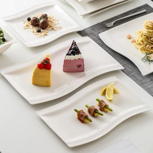 Détail de Assiette Plate Rectangulaire Porcelaine Blanc 2pcs Dessert