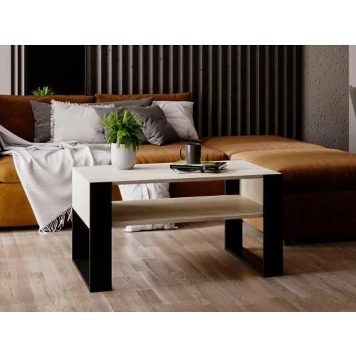 Table basse, design rustique moderne, bois chêne noir mat - Vue principale