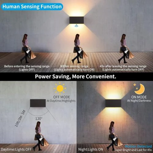 Zoom sur Applique Murale KUKAK LED 24W, Détecteur Mouvement, Noir