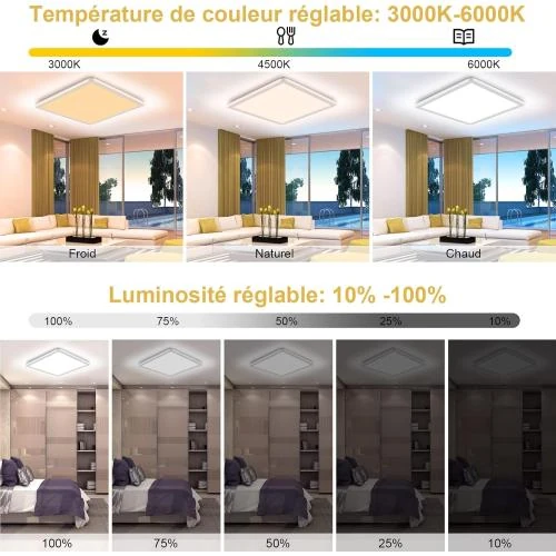 Zoom sur Plafonnier LED Dimmable Fwiull, 24W, 3200 lm, IP54