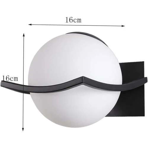 Détail de Applique Murale Intérieure Boule Verre Noir, Lampe Chevet