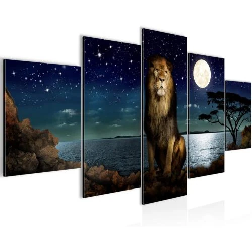 Tableau Lion Art Africain Toile 5 Parties Ciel Nocturne - Vue principale