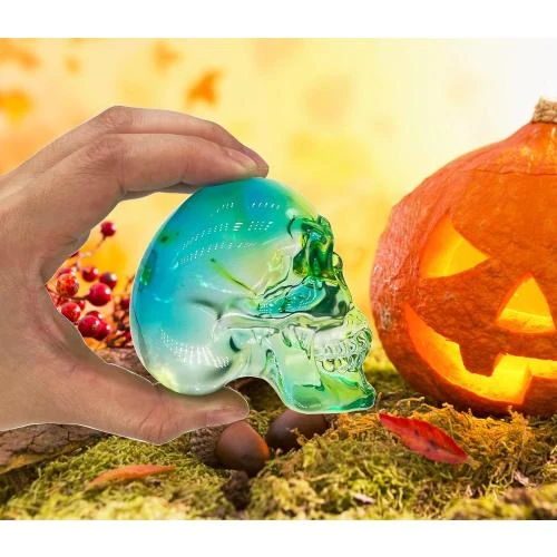 Zoom sur Statues tête de mort cristal K9, décoration Halloween, vert