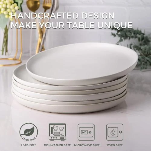 Détail de AmorArc Assiettes Salade Céramique Ondulées, Blanches