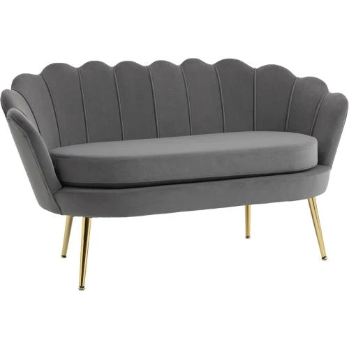 Canapé 2 places tissu, coussins doux, design élégant, velours gris - Vue principale