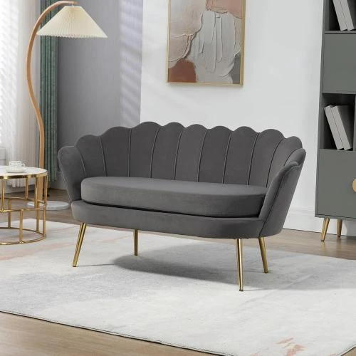 Détail de Canapé 2 places tissu, coussins doux, design élégant, velours gris