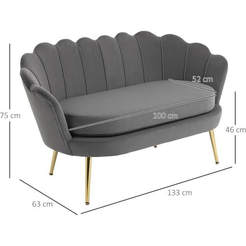 Zoom sur Canapé 2 places tissu, coussins doux, design élégant, velours gris