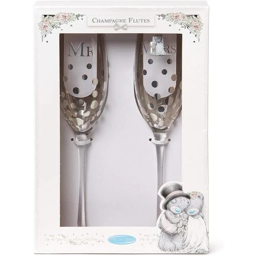 Détail de Tatty Teddy Flûtes Champagne Mariage Boîte Cadeau Bleu Argent