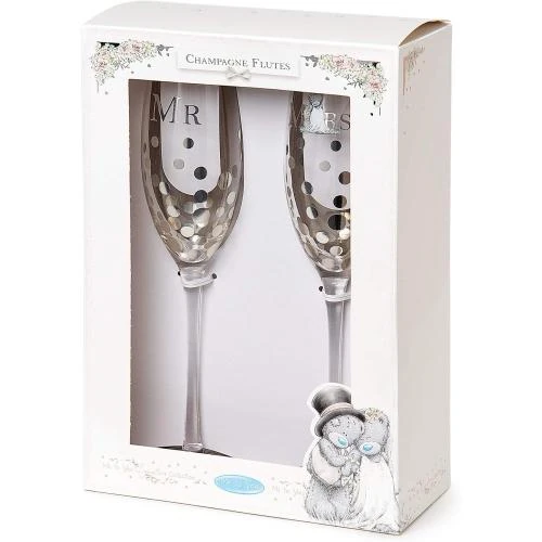 Zoom sur Tatty Teddy Flûtes Champagne Mariage Boîte Cadeau Bleu Argent
