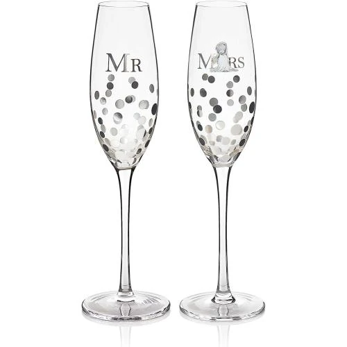 Tatty Teddy Flûtes Champagne Mariage Boîte Cadeau Bleu Argent - Vue principale