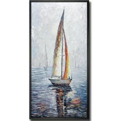 Peinture Moderne Abstraite Voilier Mer, Toile Suspendue