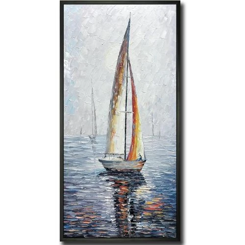 Peinture Moderne Abstraite Voilier Mer, Toile Suspendue - Vue principale