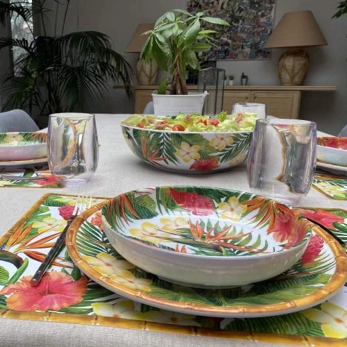 Détail de Assiette Creuse Melamine Orange Verte, Les Jardins de la Comtesse
