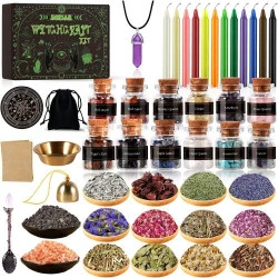Muoivg Kit Sorcellerie, Bougies Magiques, Cristaux, Fleurs Séchées