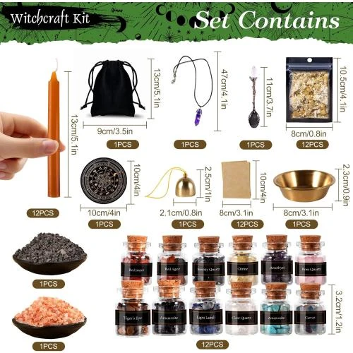Détail de Muoivg Kit Sorcellerie, Bougies Magiques, Cristaux, Fleurs Séchées
