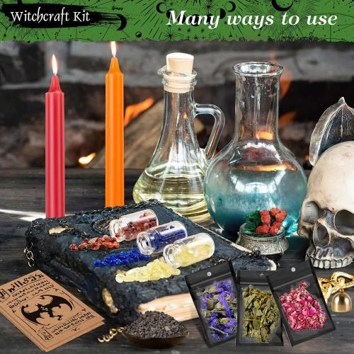 Zoom sur Muoivg Kit Sorcellerie, Bougies Magiques, Cristaux, Fleurs Séchées