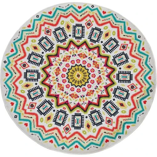 Tapis Mandala Rond Lavable Vintage Bohème miqna - Vue principale