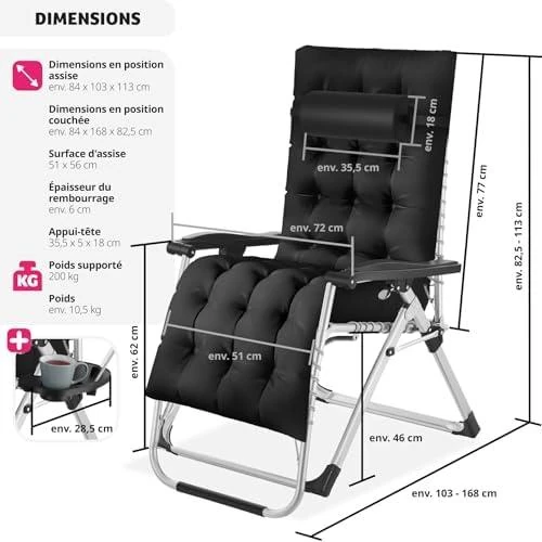 Détail de Fauteuil de Jardin Inclinable et Pliable TecTake avec Rembourrage