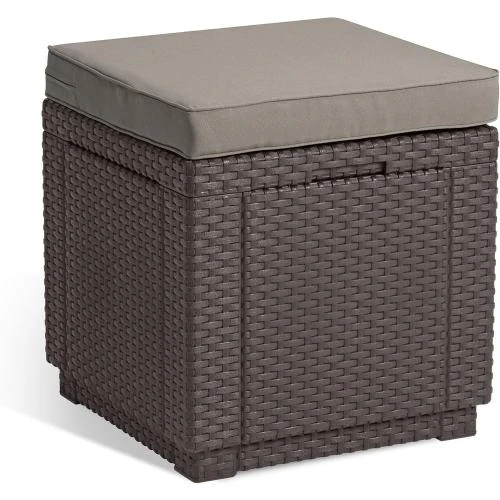 Keter Tabouret Cube Rangement Marron, Coussin, Couvercle Amovible - Vue principale