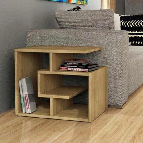 Détail de Bibliothèque basse BAKAJI, étagère moderne en bois MDF, beige