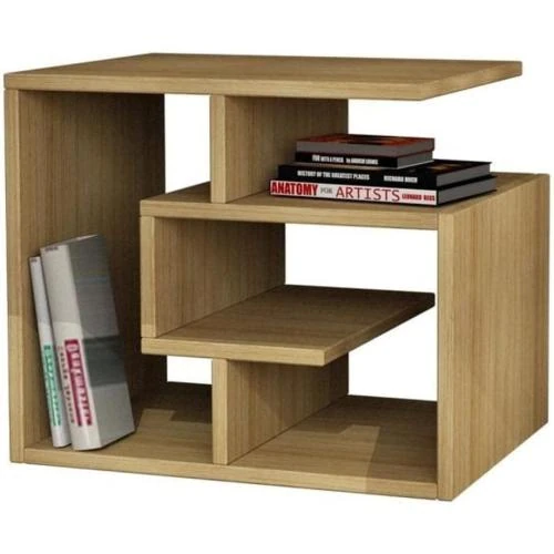 Bibliothèque basse BAKAJI, étagère moderne en bois MDF, beige - Vue principale