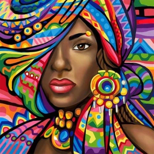 Zoom sur Millenniums Peinture Diamant 5D Femme Africaine Abstraite