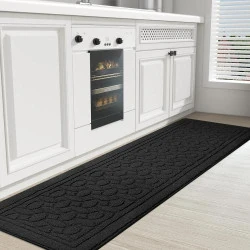 Tapis de Cuisine Noir Antidérapant Lavable 45 x 200 cm