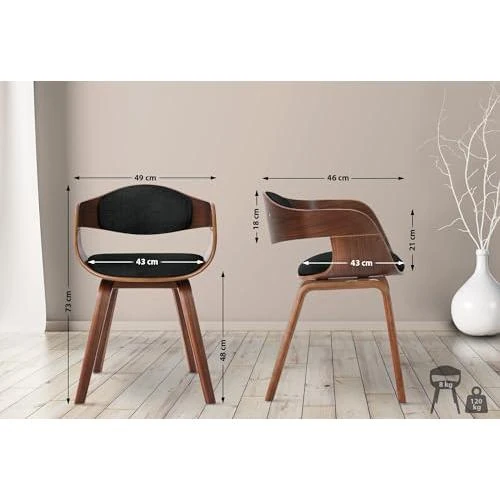 Zoom sur Chaise Design Rétro Kingston, Tissu Rembourré, Accoudoirs, Couleur Noyer Noir