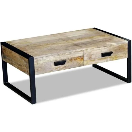 Zoom sur Table Basse Salon 2 Tiroirs Bois Manguier vidaXL