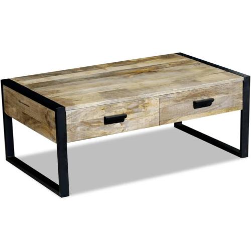 Présentation de Table Basse Salon 2 Tiroirs Bois Manguier vidaXL en situation