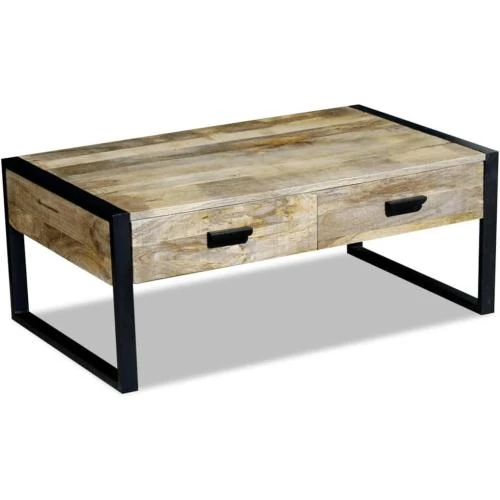 Détail de Table Basse Salon 2 Tiroirs Bois Manguier vidaXL
