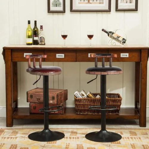 Détail de Tabouret Bar Industriel UNHO, Cuir PU, Lot de 2, Noir