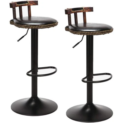 Tabouret Bar Industriel UNHO, Cuir PU, Lot de 2, Noir - Vue principale