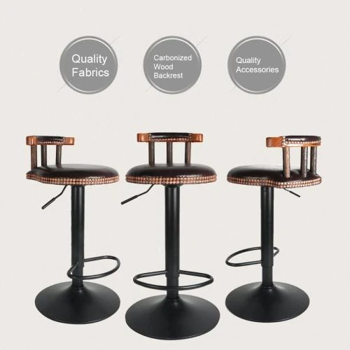 Zoom sur Tabouret Bar Industriel UNHO, Cuir PU, Lot de 2, Noir