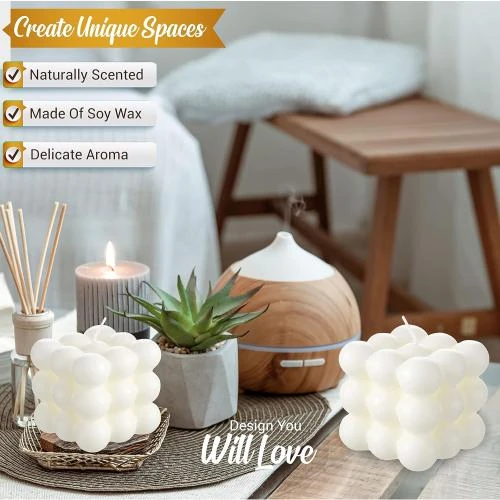 Détail de Bougies à bulles blanches décoratives, Generic, tendance artisanale